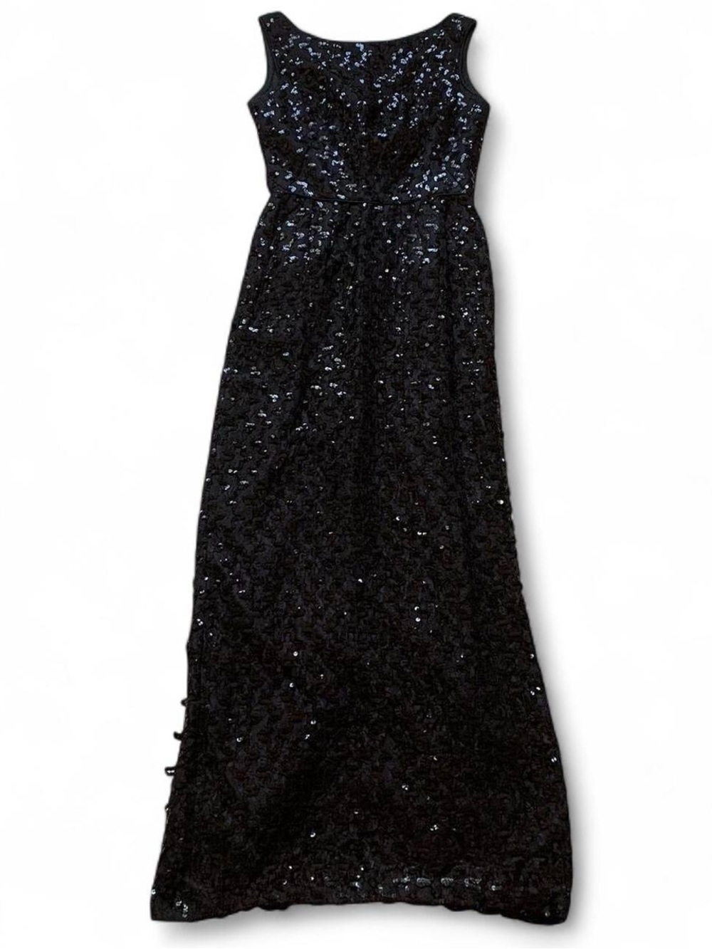 Vintage 90s Black Sequin Long Floor Length Formal Evening Gown